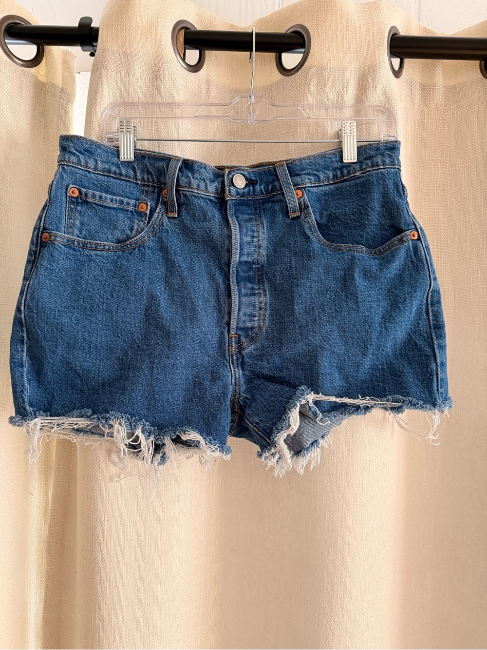 Levi's Dark Blue Denim Cutoff Shorts with Frayed Hem